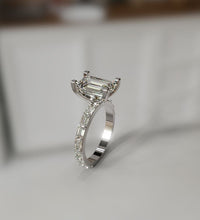 Load image into Gallery viewer, Emerald Diamond Center Engagement Ring With Emerald Cut Side Stones