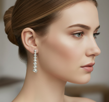 Load image into Gallery viewer, Emerald Cut Diamond Line Long Earrings - Profile View Corrected