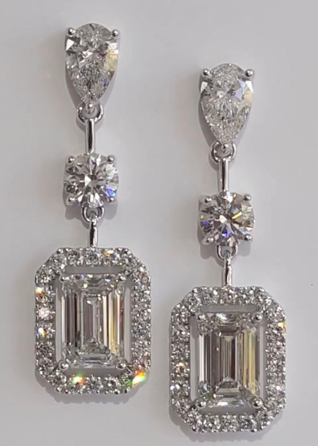 Emerald & Pear Shape Diamond Dangle Earrings