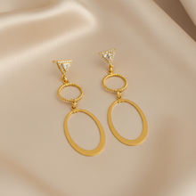 Load image into Gallery viewer, Chains of Love CZ Triangle Dangle Earrings