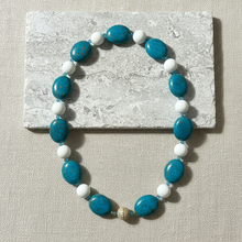Load image into Gallery viewer, Flat lay of turquoise white agate necklace corrected