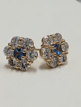 Load image into Gallery viewer, Blue Topaz and Diamond Flower Earrings