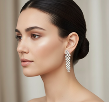 Load image into Gallery viewer, Flowing Pear Shapes Diamond Earrings on Model - Accurate Proportions