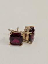 Load image into Gallery viewer, Garnet Cushion Cut Stud Earrings