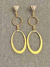 Load image into Gallery viewer, Chains of Love CZ Triangle Dangle Earrings