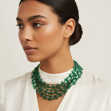 Load image into Gallery viewer, Green Agate Statement Necklace on Model - Refined Scale