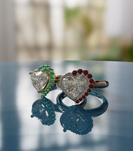 Load image into Gallery viewer, Diamond Heart Shape Center Ring with Crown and Half Halo