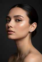 Load image into Gallery viewer, Model wearing diamond cluster stud earrings, dark background
