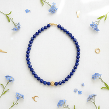 Load image into Gallery viewer, Lapis Bead Starburst Necklace Flat Lay