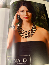 Load image into Gallery viewer, onyx and pearl statement necklace by mina d featured in magazine