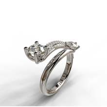 Load image into Gallery viewer, pear shape and round diamond toi et moi ring