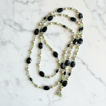 Load image into Gallery viewer, Pearl Onyx Peridot Lariat - Marble Flat Lay