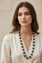 Load image into Gallery viewer, Red Tiger Eye, Pearl and Garnet Necklace on Model