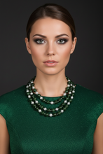 Load image into Gallery viewer, Three row Green Jade Necklace - Face and Necklace Close Up