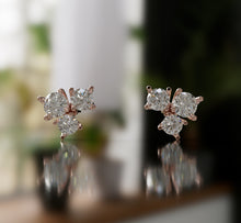 Load image into Gallery viewer, Three Stone Diamond Stud Earrings