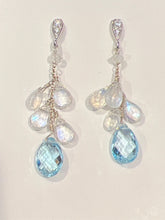 Load image into Gallery viewer, Blue & White topaz cluster briolle earrins