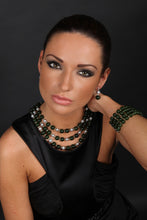 Load image into Gallery viewer, Three row Green Jade, Silver Grey Pearl Necklace - minadjewelry