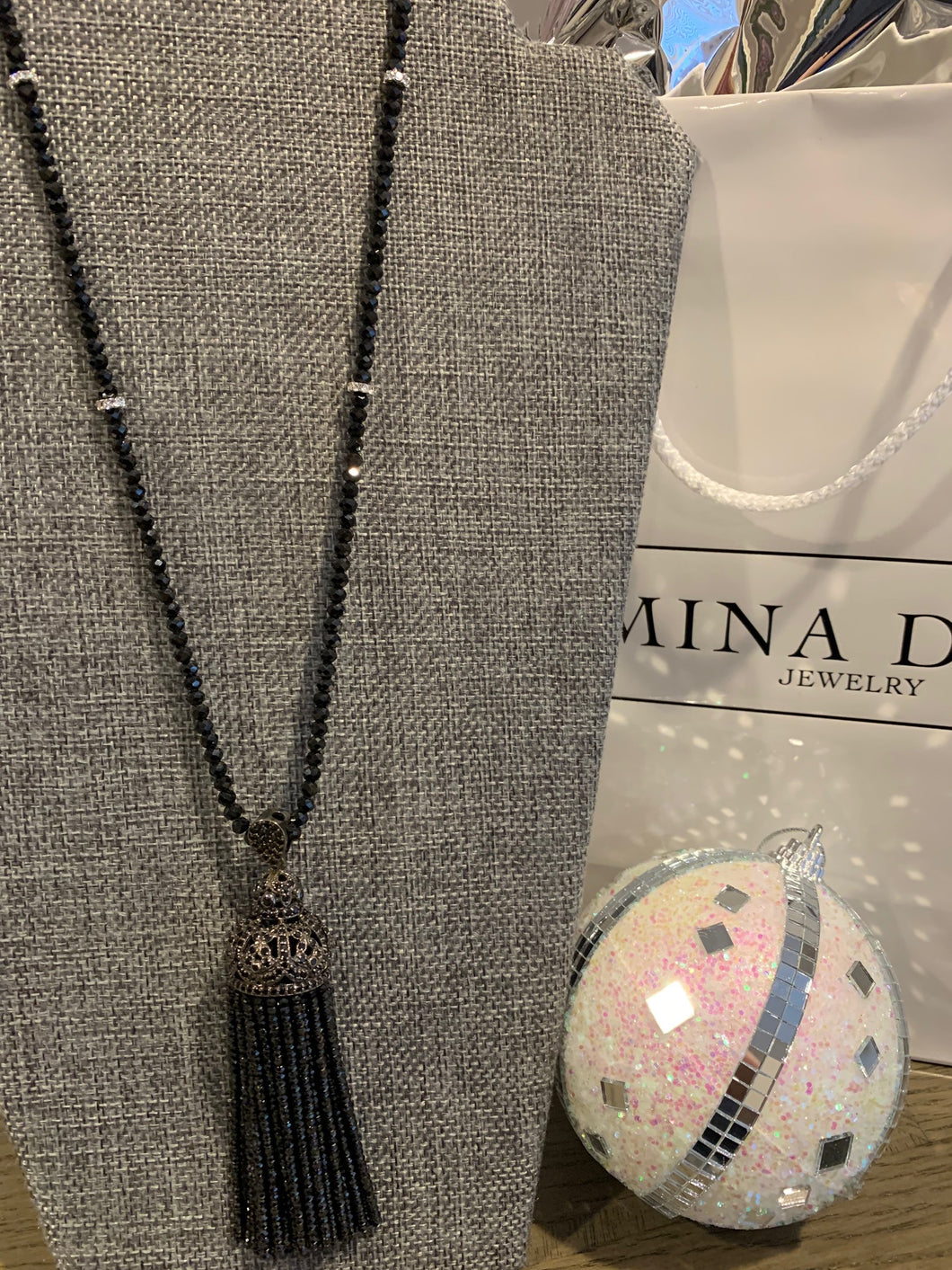 Onyx & Spinel Tassel Necklace