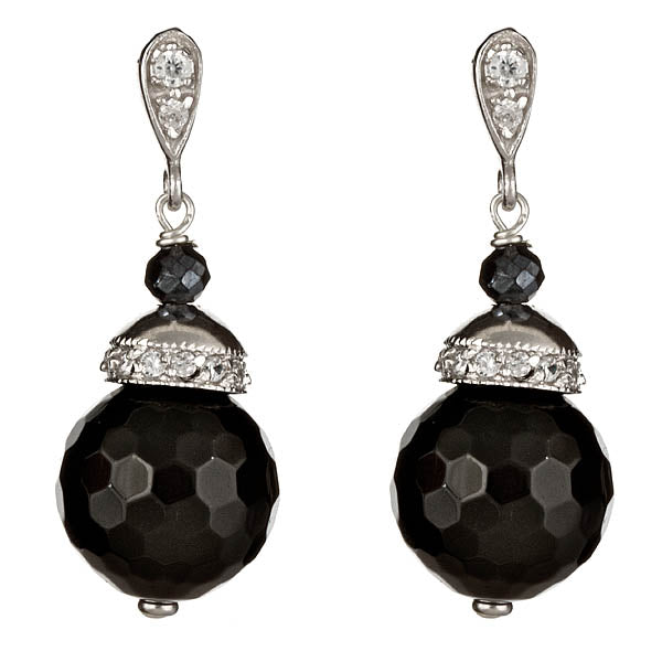 Onyx Drop Earrings with CZ Pave Post