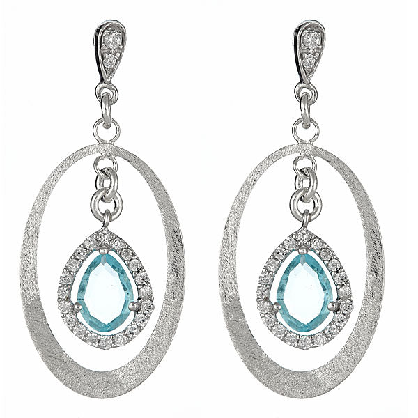 Sterling Silver CZ & Blue Quartz Drop Earrings
