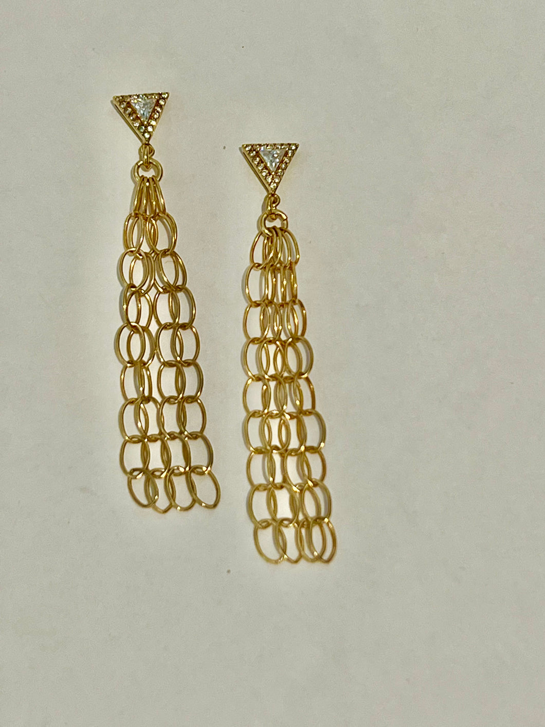 Vermeil dangling chain earrings with CZ Trillion Post