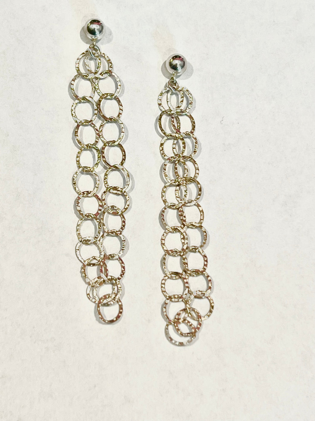 Long double chain link sterling silver earrings