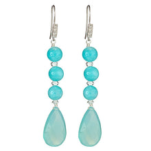 Load image into Gallery viewer, Long Dangling Chalcedony and Amazonite Pear Shape Earrings - minadjewelry
