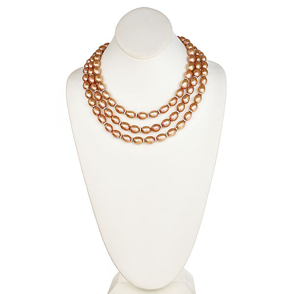 Three Row Gold Pearl Statement Necklace