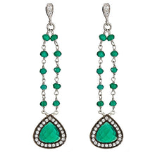Load image into Gallery viewer, Green Agate and White Topaz Dangling Earrings - minadjewelry