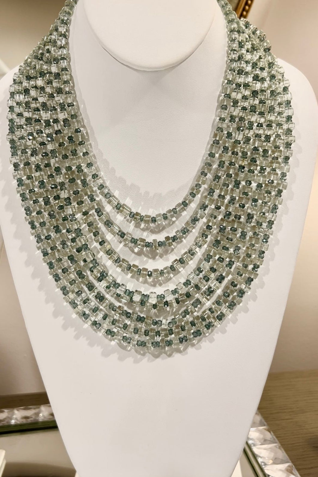 Green Amethyst Multi Row Statement Necklace