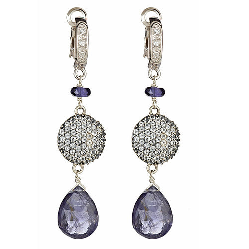 Iolite and White Topaz Pave Earrings - minadjewelry