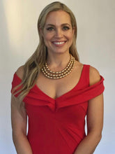 Load image into Gallery viewer, Three Row Gold Pearl Statement Necklace