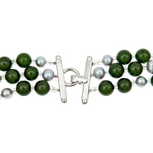 Load image into Gallery viewer, Three row Green Jade, Silver Grey Pearl Necklace - minadjewelry