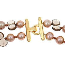 Load image into Gallery viewer, Two Row Smoky Quartz Briolle & Champagne Pearl Necklace - minadjewelry