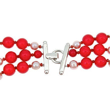 Load image into Gallery viewer, Three row Red Jade and Pink Pearl Necklace - minadjewelry