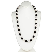 Load image into Gallery viewer, Faceted Onyx & Pearl Necklace with CZ Pave Sterling Silver Clasp - minadjewelry