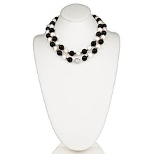 Load image into Gallery viewer, Faceted Onyx & Pearl Necklace with CZ Pave Sterling Silver Clasp - minadjewelry