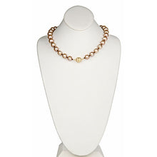 Load image into Gallery viewer, Champagne Pearl Necklace with Gold CZ Pave Clasp - minadjewelry