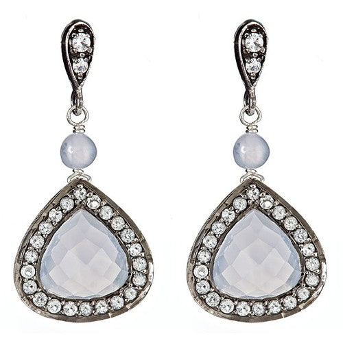 Chalcedony & white Topaz Earrings set in Sterling Silver - minadjewelry
