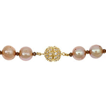 Load image into Gallery viewer, Champagne Pearl Necklace with Gold CZ Pave Clasp - minadjewelry