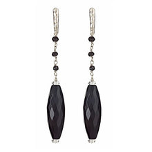 Load image into Gallery viewer, Onyx Dangling Long Earrings with Hammered Post - minadjewelry