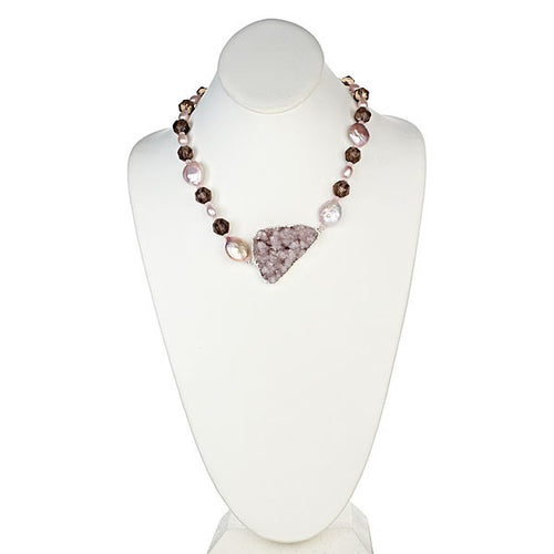 Smoky Quartz & Pearl Necklace with Jasper Druzy Necklace - minadjewelry