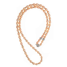 Load image into Gallery viewer, Peach Pearl and Sterling Silver CZ Roundels with CZ Pave Sterling Silver Clasp Necklace - minadjewelry