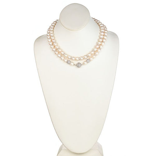 Pearl Necklace with CZ Pave Sterling Silver Clasp - minadjewelry
