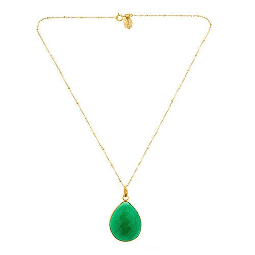 Green Agate Pendant Necklace on Vermeil Chain - minadjewelry