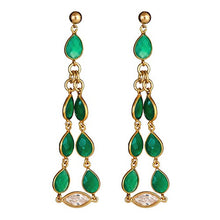 Load image into Gallery viewer, Green Agate Pear Shape Dangling Earrings with CZ Post - minadjewelry