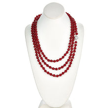 Load image into Gallery viewer, Red Jade Long Necklace with CZ Pave Sterling Silver Clasp - minadjewelry
