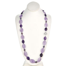 Load image into Gallery viewer, Long Amethyst Oval Necklace with CZ Pave Clasp - minadjewelry