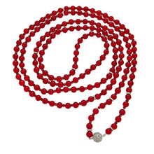 Load image into Gallery viewer, Red Jade Long Necklace with CZ Pave Sterling Silver Clasp - minadjewelry
