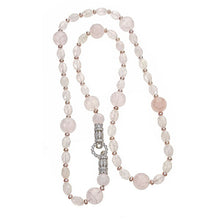 Load image into Gallery viewer, Long Rose Quartz Necklace with Sterling Silver Deco CZ Clasp - minadjewelry